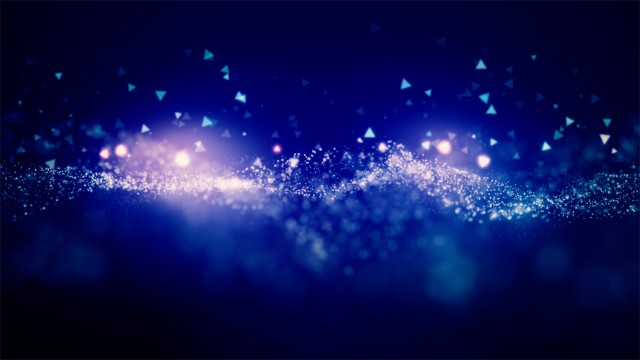 Cinematic blue glowing moving particles with floating lights. Magical dust with on clean background. Abstract motion of particles in 4K. Seamless loop.
