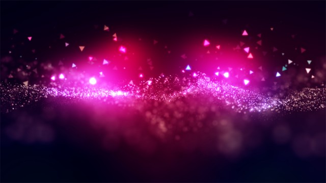 Cinematic pink glowing moving particles with floating lights. Magical dust with on clean background. Abstract motion of particles in 4K. Seamless loop.