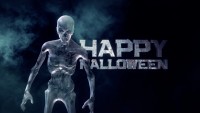 Silver Dementorus Monster Walks with Halloween Sign