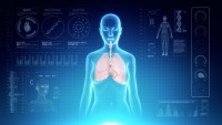 Female Respiratory System Anatomy on Virtual Futuristic Blue Touch Interface
