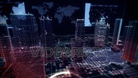 Virtual City Aerial Drone Flight on Cybernetic Space with Ultra HD Infographics