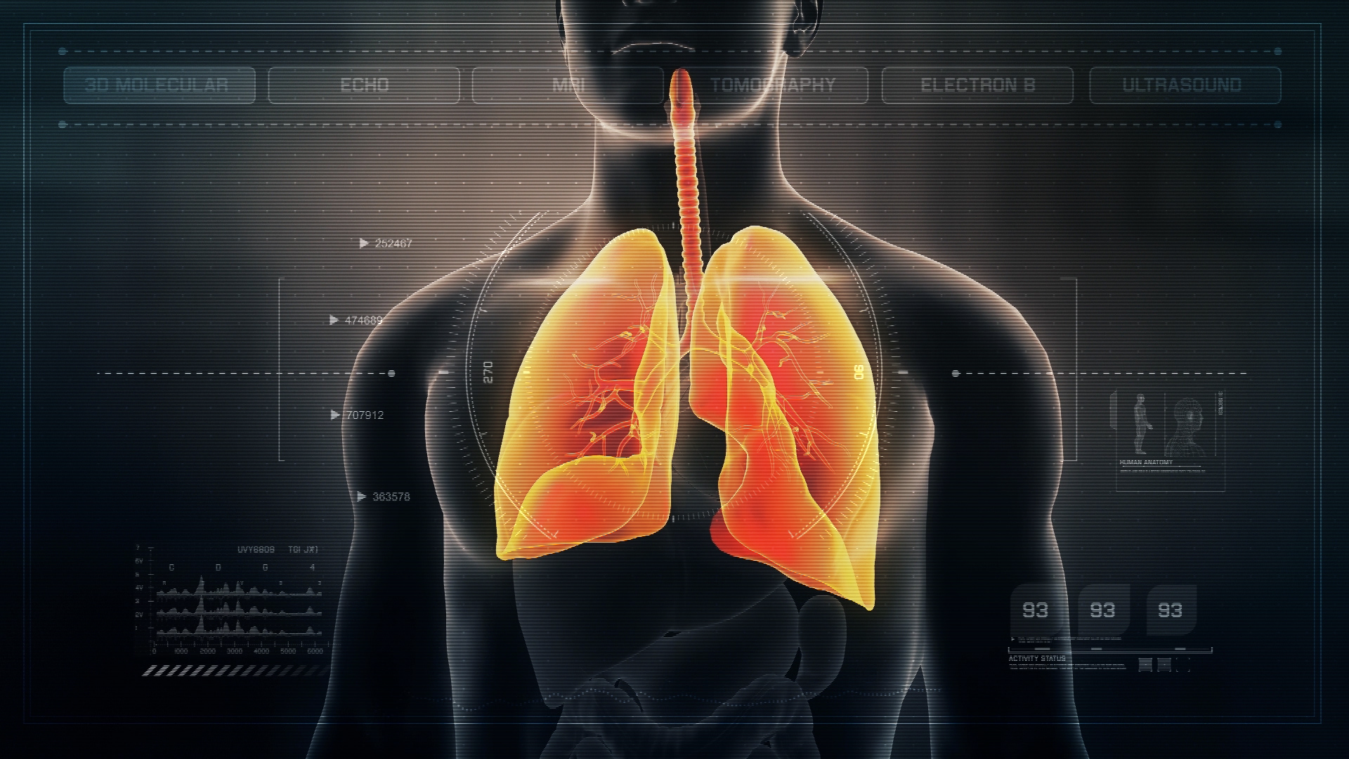 Futuristic Interface Display of Human Male Respiratory System on